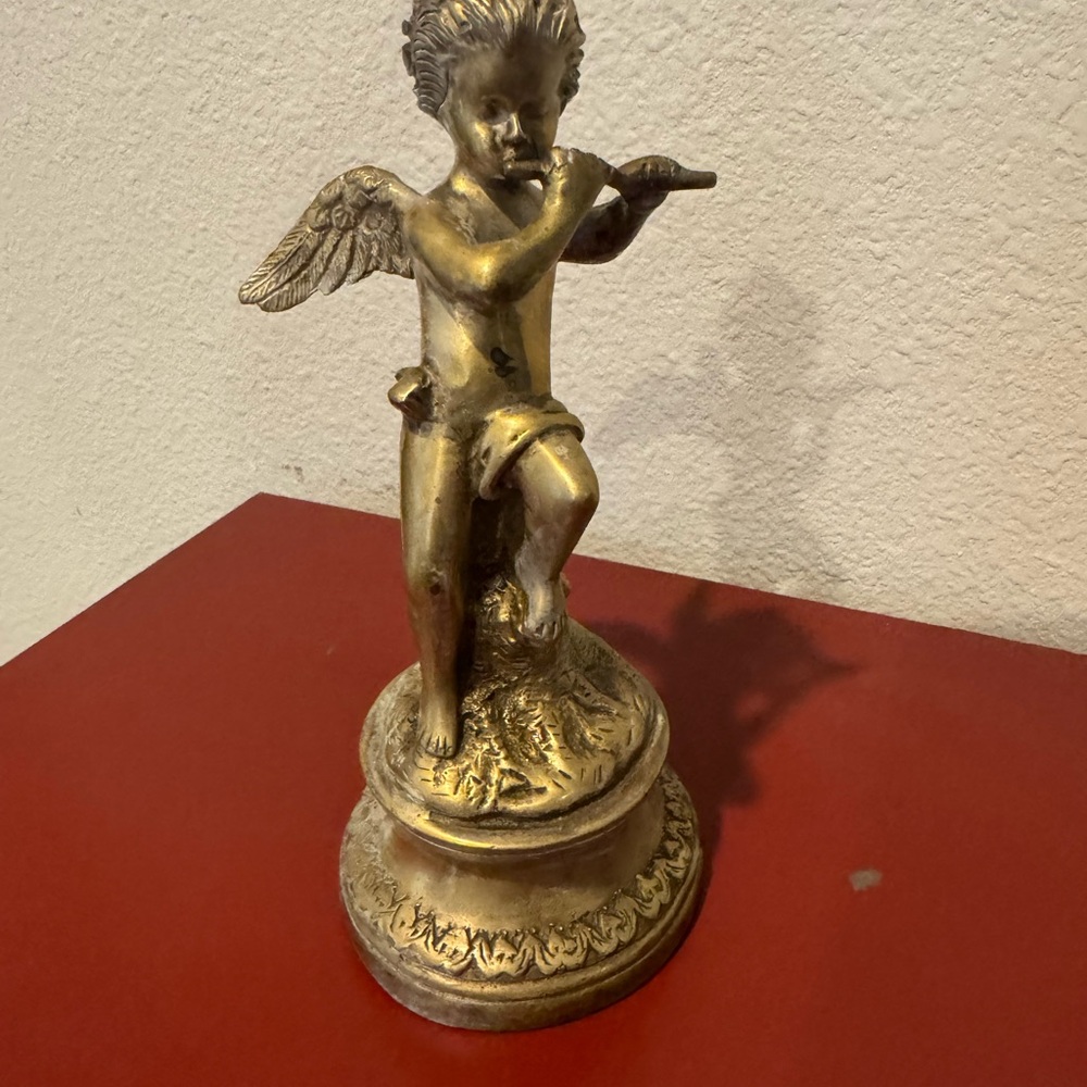 Bronzed Cherub Playin Flute by Art Nouveau excellent condition